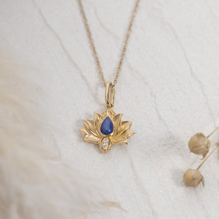 Lotus Lapis Lazuli Pendant Necklace