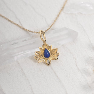 Lotus Lapis Lazuli Pendant Necklace