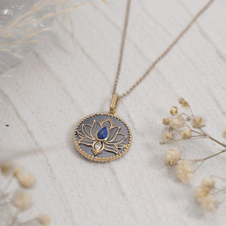 Lotus Lapis Circle Pendant Charm