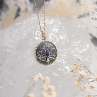 Lotus Lapis Circle Pendant Charm