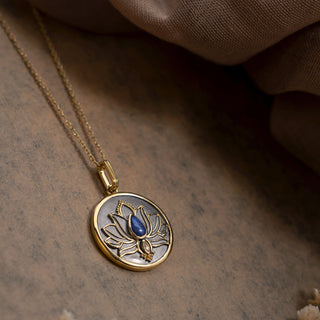 Lotus Lapis Circle Pendant Charm