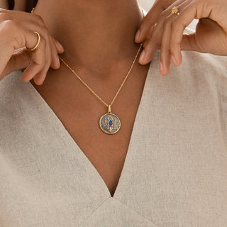 Lotus Lapis Circle Pendant Necklace