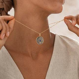 Lotus Lapis Circle Pendant Necklace