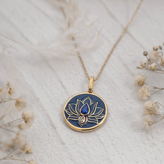 Lotus Lapis Circle Pendant Necklace