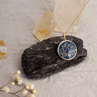 Lotus Lapis Circle Pendant Necklace