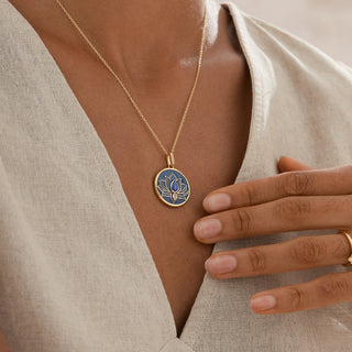 Lotus Lapis Circle Pendant Necklace