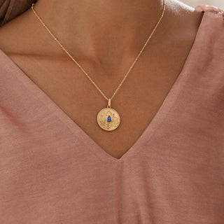 Lotus Lapis Circle Pendant Necklace