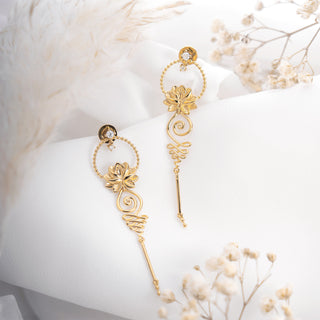 Lotus Unalome Drop Earrings