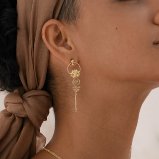 Lotus Unalome Drop Earrings