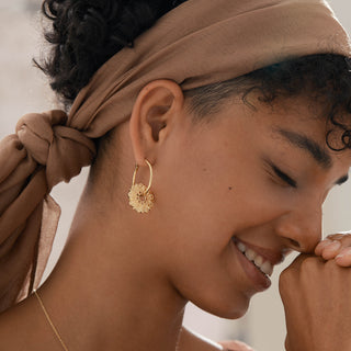 Mandala Open Circle Charm Hoop Earrings