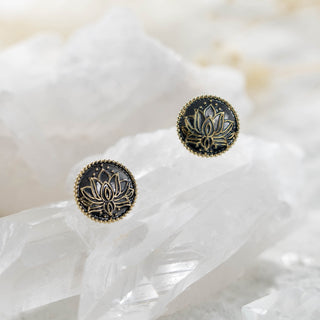 Lotus Beaded Signet Stud Earrings