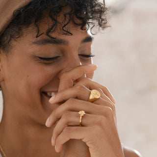 Lotus Beaded Signet Ring