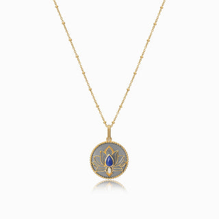 Lotus Lapis Circle Pendant Necklace