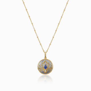 Lotus Lapis Circle Pendant Necklace