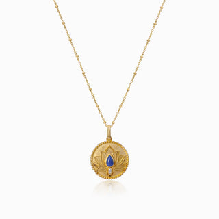 Lotus Lapis Circle Pendant Necklace