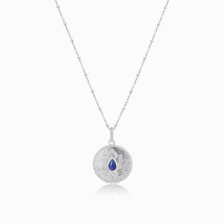 Lotus Lapis Circle Pendant Necklace