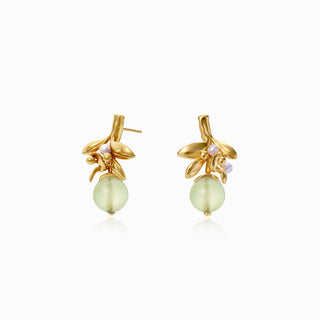 Matt Gold Prehnite Mistletoe Earring