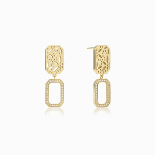 Pave Gemstone Hollow Out Orchid Square Studs