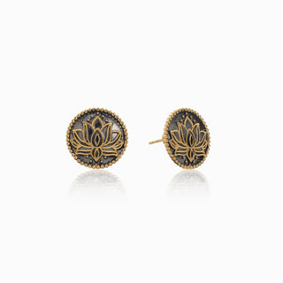 Lotus Beaded Signet Stud Earrings