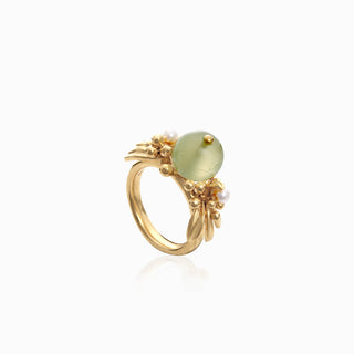 Matt Gold Prehnite Mistletoe Ring